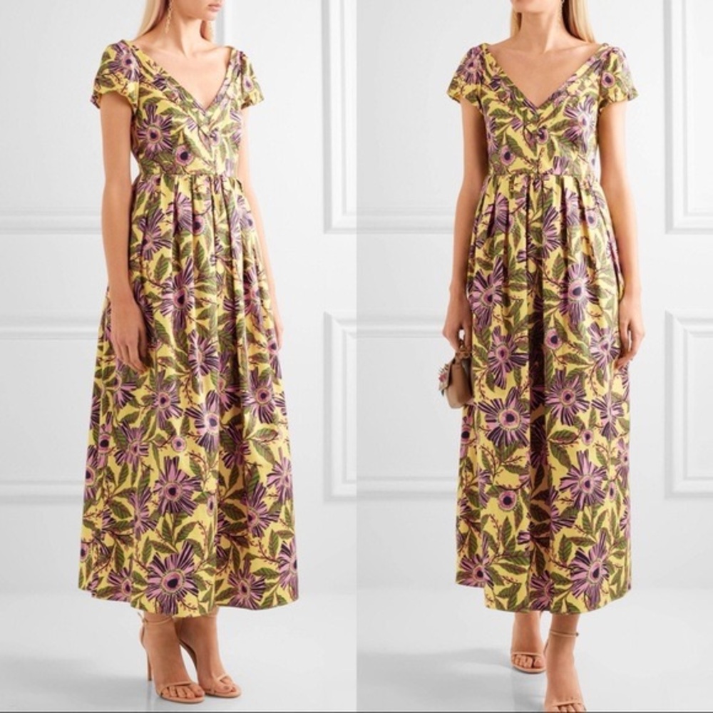 RED Valentino Floral Popeline Midi Dress Limone Sz 44